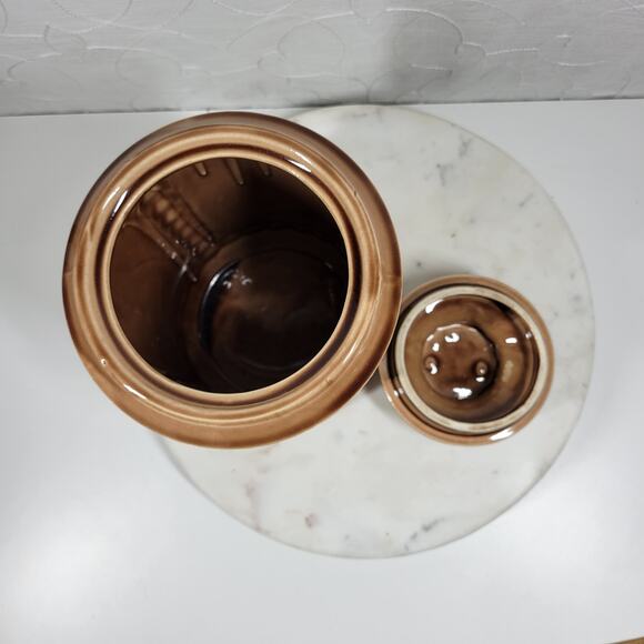 VTG McCoy USA Pottery Canister 10" Tan Green Ditsy Floral Daisy Ceramic Jar - Picture 10 of 16